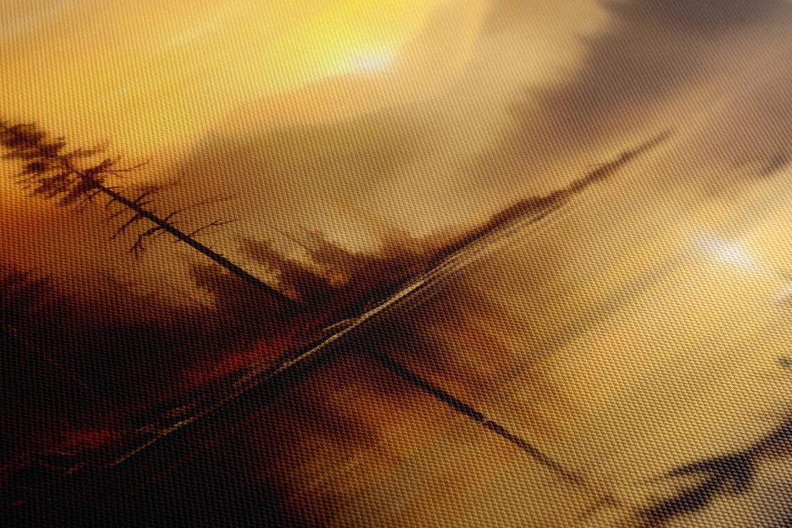 Misty Mountain Lake Golden Sunrise Fog Pine Forest Landscape Poster - Image 2
