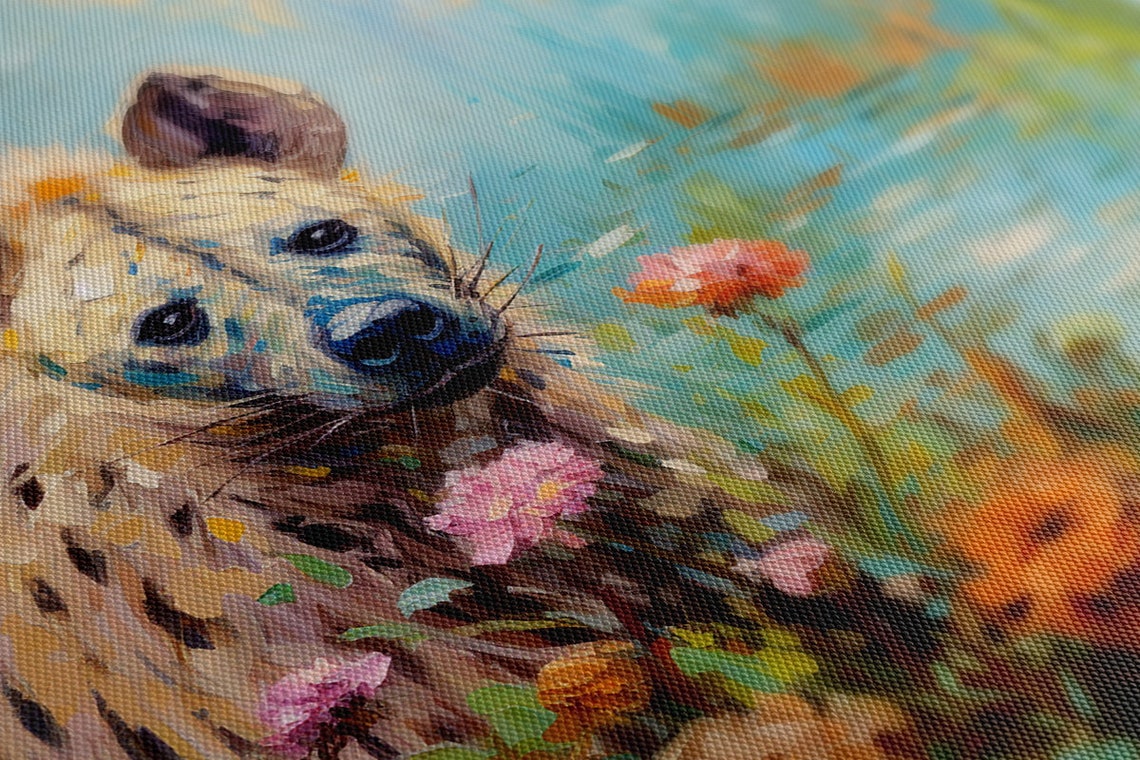 Spotted Hyena Among Wildflowers Waterside Impressionist Animal Print - Image 4