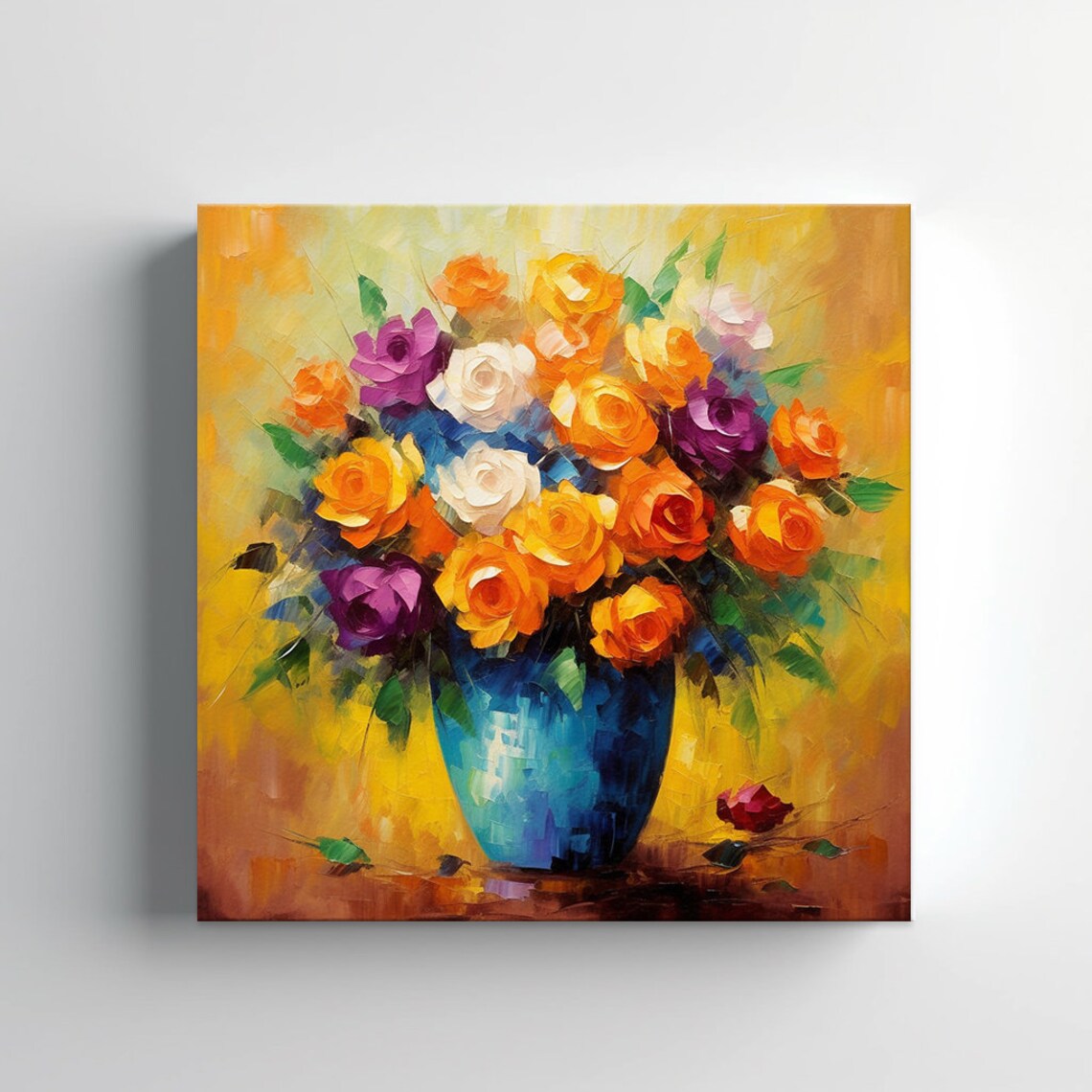 Colourful Bouquet Of Beautiful Roses Flowers Oil Painting Style Print Wall Art Modern Floral Design Home Decor Flowers Wall Art - Image 2
