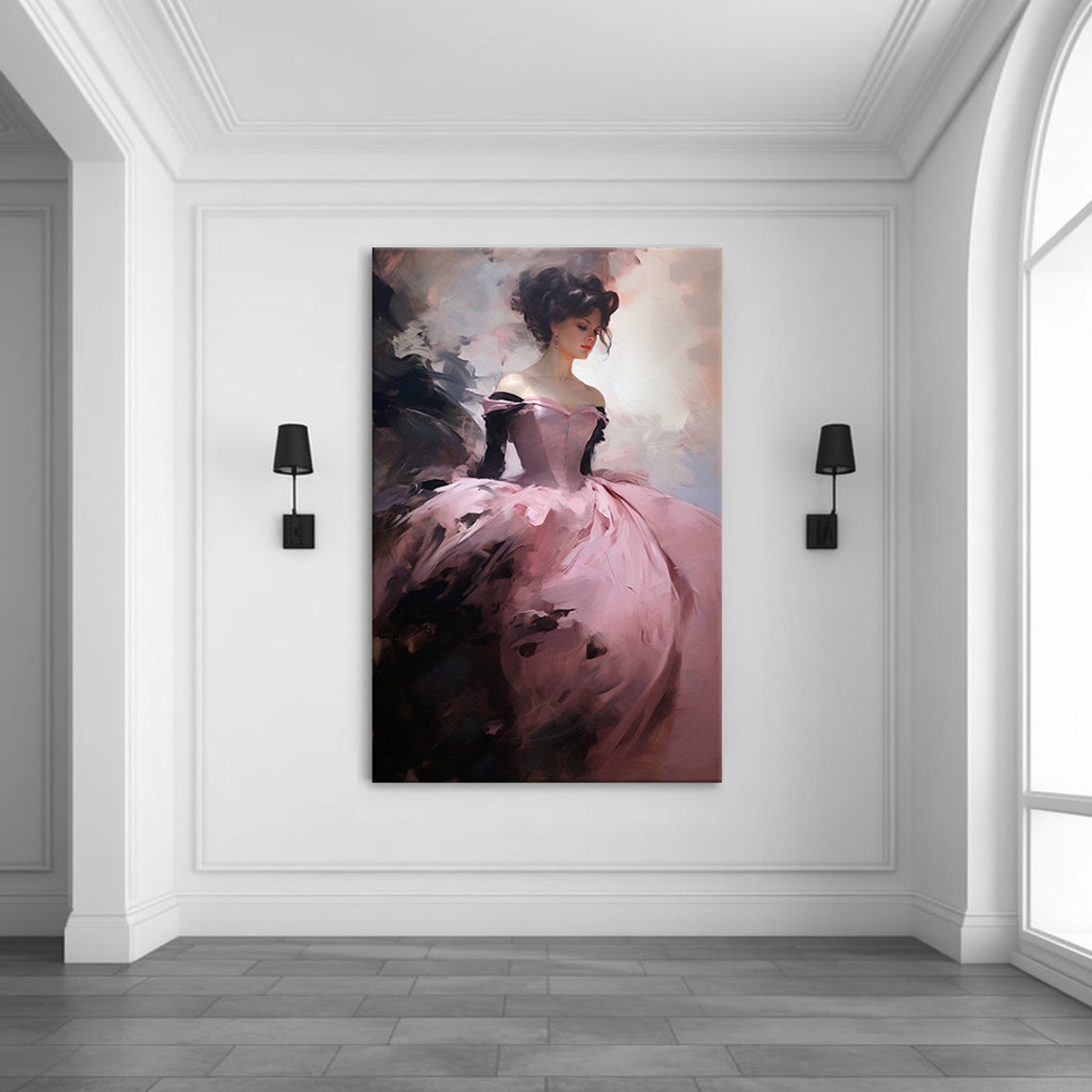 Elegant Lady in Pink Black Dramatic Victorian Gown Dark Beauty Poster - Image 3