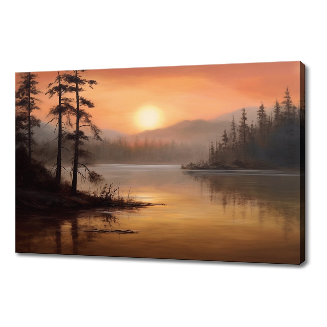 Sunset Over The Lake, Vintage Farmhouse Art Print