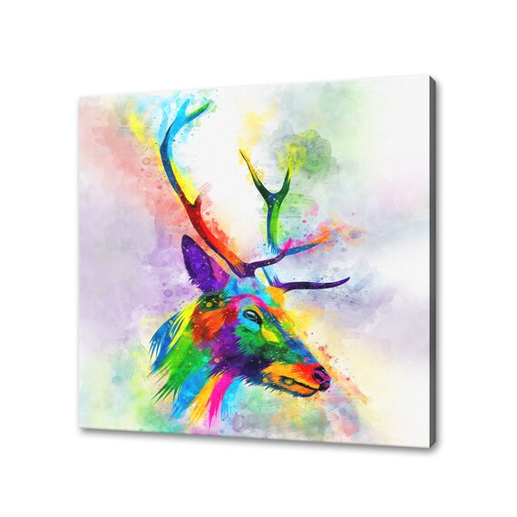 Stag Deer Rainbow Watercolor Antlers Head Profile Art Poster