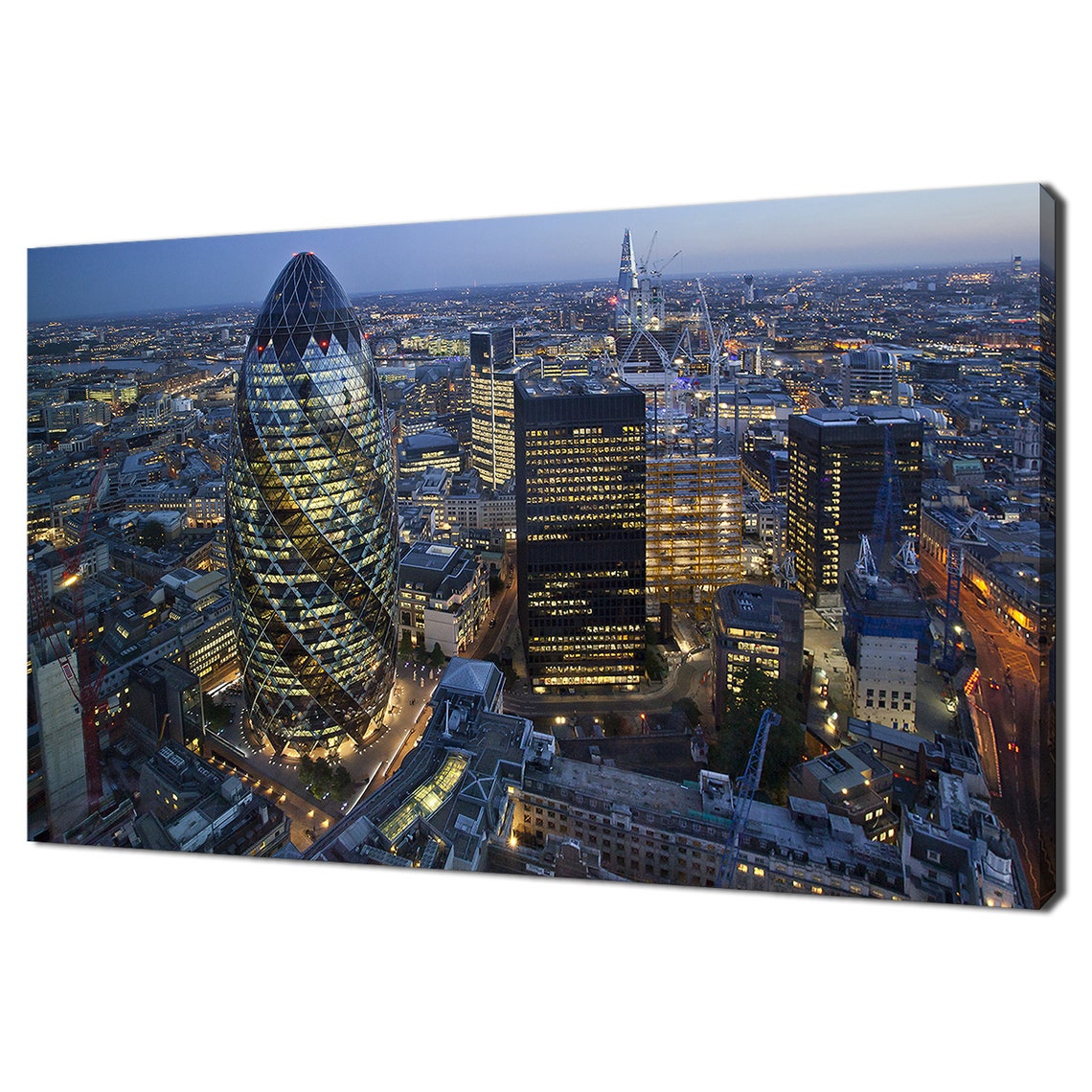 London City Skyline At Dusk The Gherkin Skyscraper Lights Night Poster