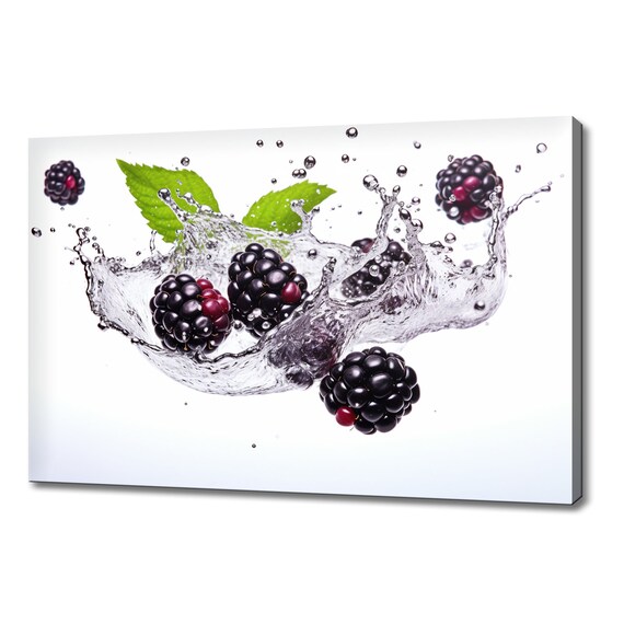 Blackberries Fruits Water Splash Print Colourful Kitchen Wall Art Fruit Print Modern Kitchen Restaurant Wall Decor