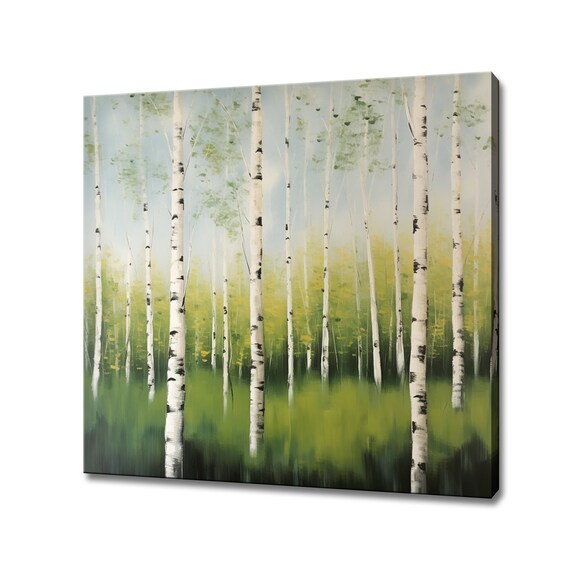 Relaxing Birch Forest Trees Oil Painting Style Print Modern Wall Art Print Nature Picture Wall Hanging Landscape Wall Decor
