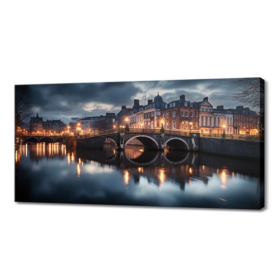 Dublin Ireland Watercolor Skyline Landmarks Travel Poster