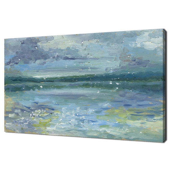 Oil Painted Seascape Blue Sky Green Modern Design Home Decor Print Wall Art Picture