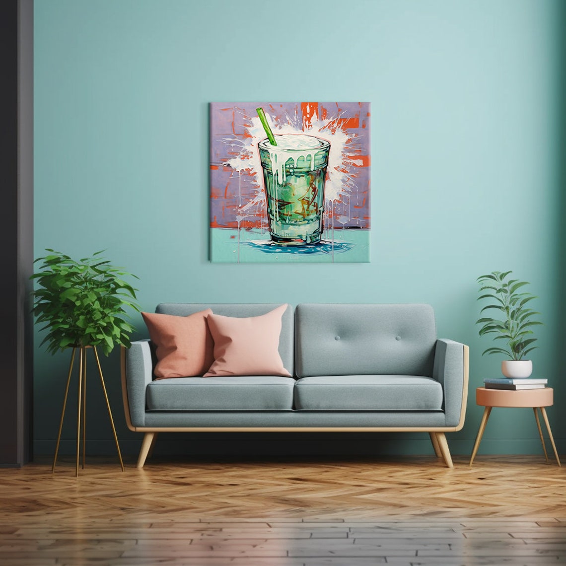 Paint Splatter Cocktail Glass Green Drink Pop Kitchen Art Print - Image 2
