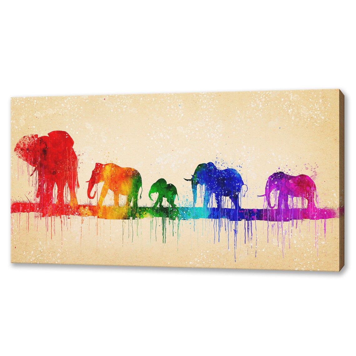 Colorful Elephant Family Watercolor Rainbow Safari Animals Wall Art
