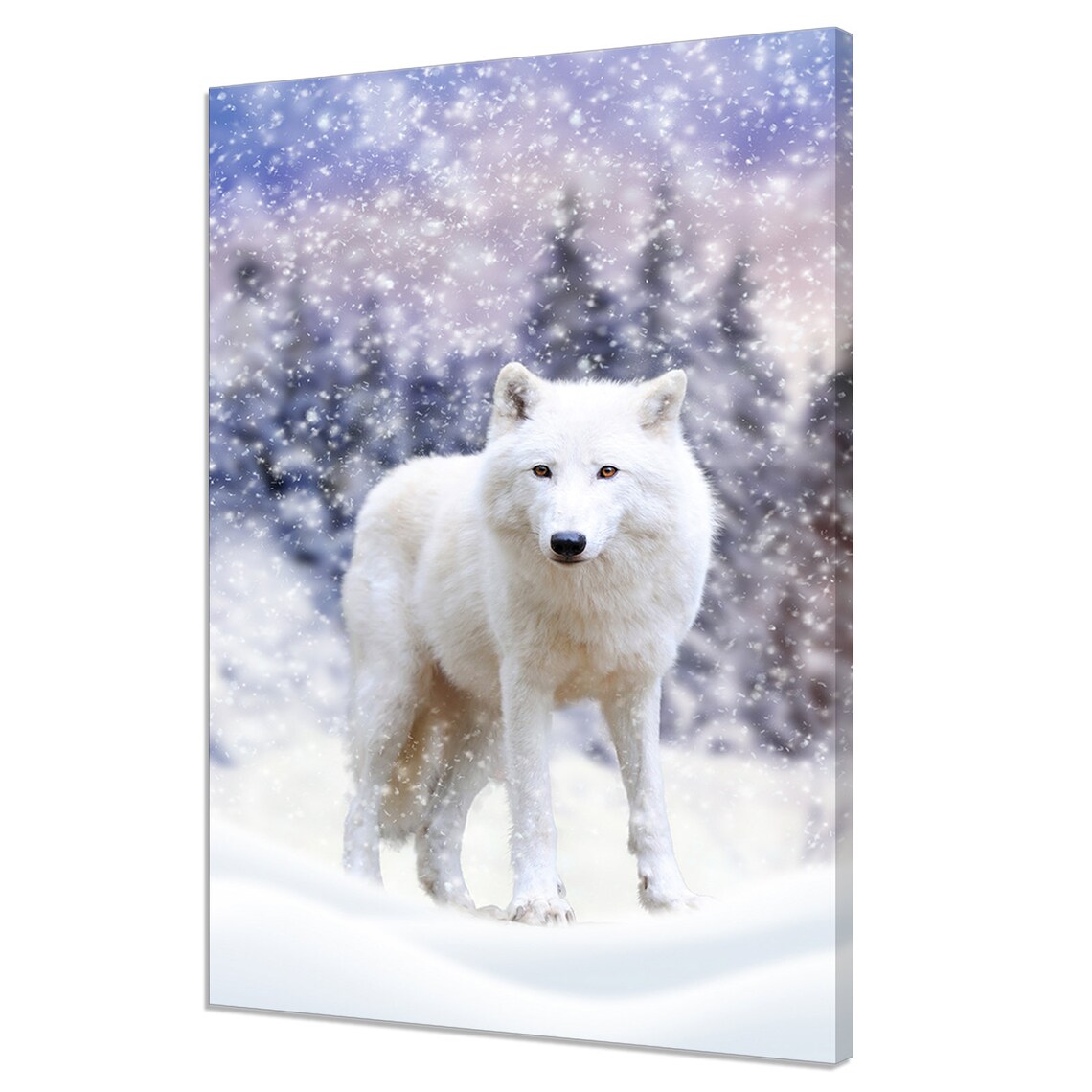 White Arctic Wolf In Winter Forest Modern Art Print