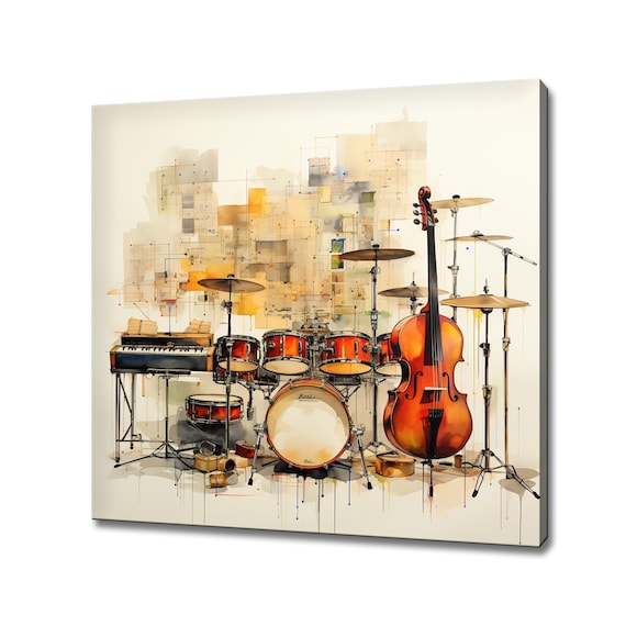 Drum Kit Double Bass Watercolor Sepia Musical Instruments Art Poster