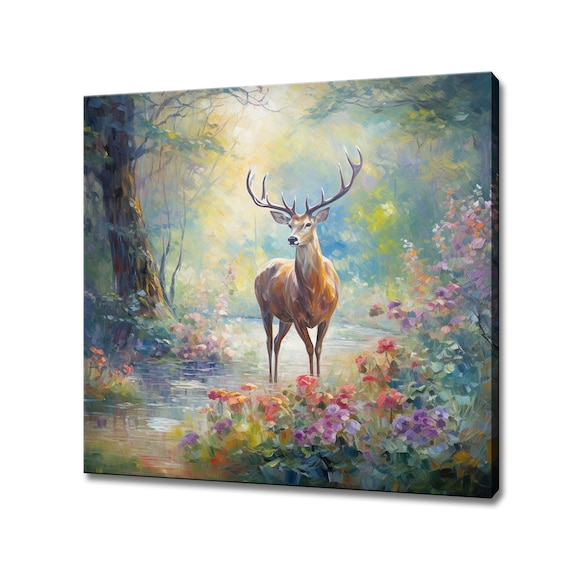 Majestic Deer Stag In Sunlit Forest Clearing With Flowers Poster