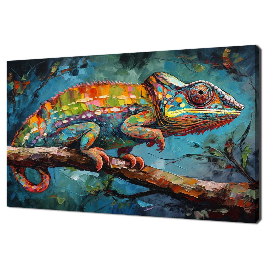 Colourful Chameleon On The Tree Branch Animal Modern Painting Design Home Decor Print Wall Art Picture