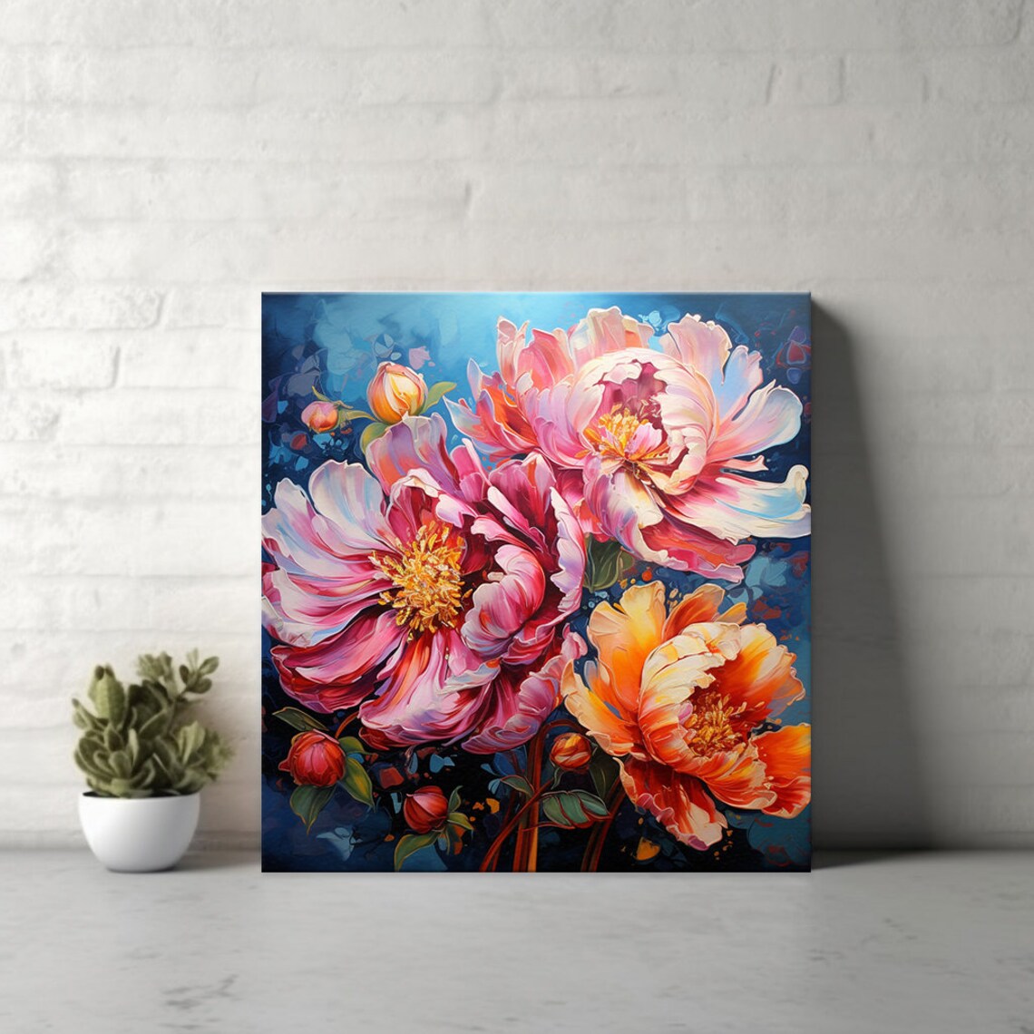 Pink Orange Bouquet Of Peony Flowers Oil Painting Style Print Wall Art Modern Floral Design Home Decor Botanical Flowers Wall Art - Image 4