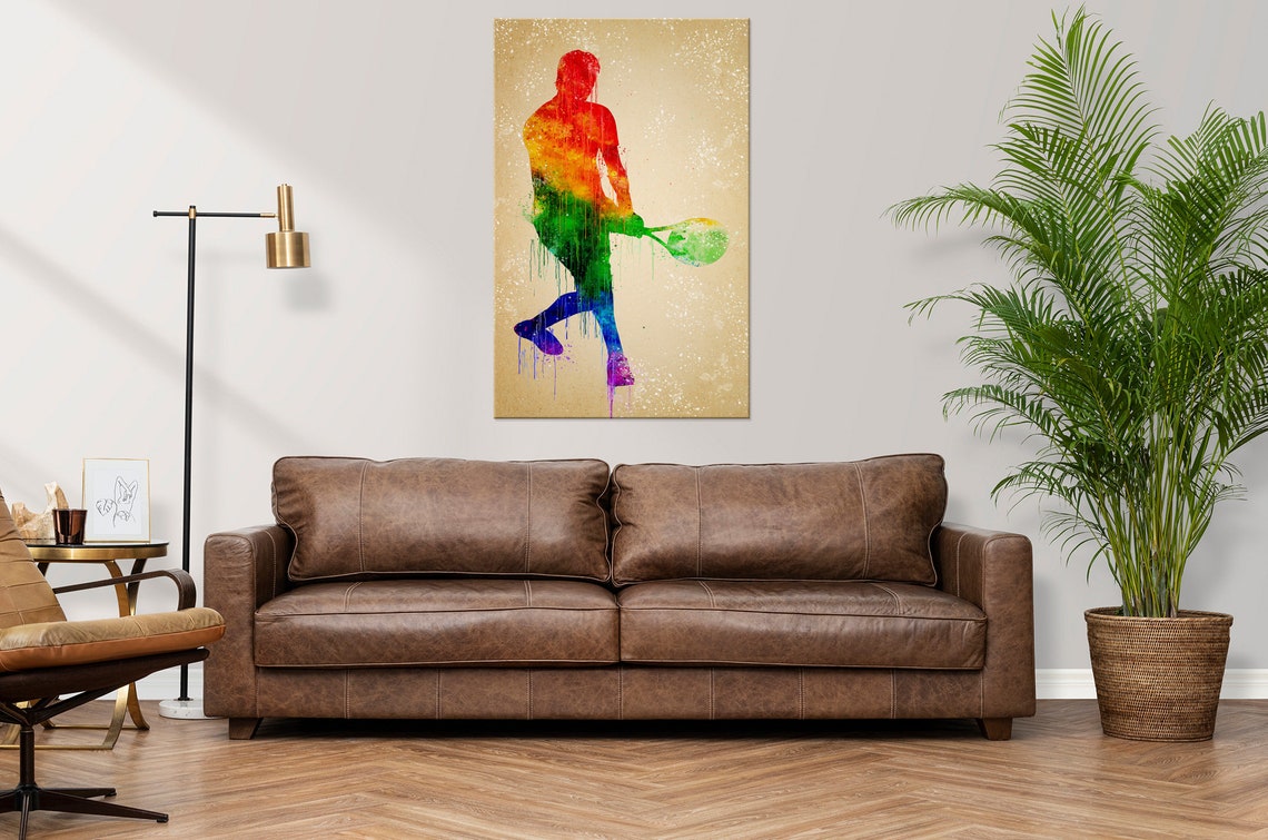 Colourful Tennis Player Watercolour Sport Modern Design Home Decor Print Wall Art Picture - Image 2