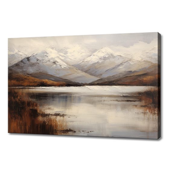 Winter Snowy Mountains Vintage Landscape Painting Style Print Farmhouse Decor Art Picture Wall Hanging Fine Art Print