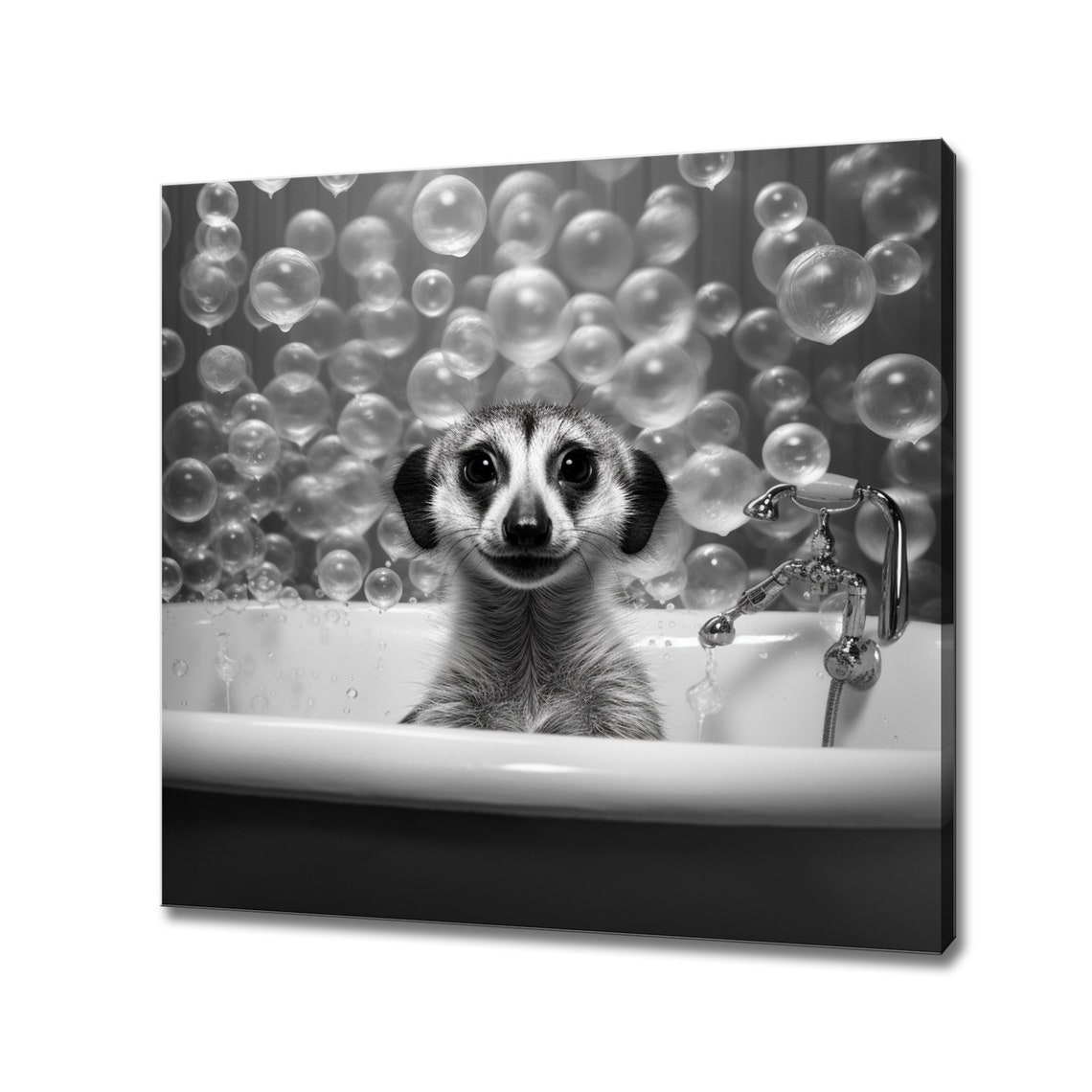 Cute Meerkat In A Bubble Bath Black And White Nursery Art Print