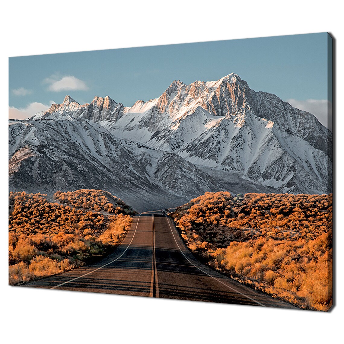 Sierra Nevada Sunset Road Snow Capped Mountains Desert Golden Poster