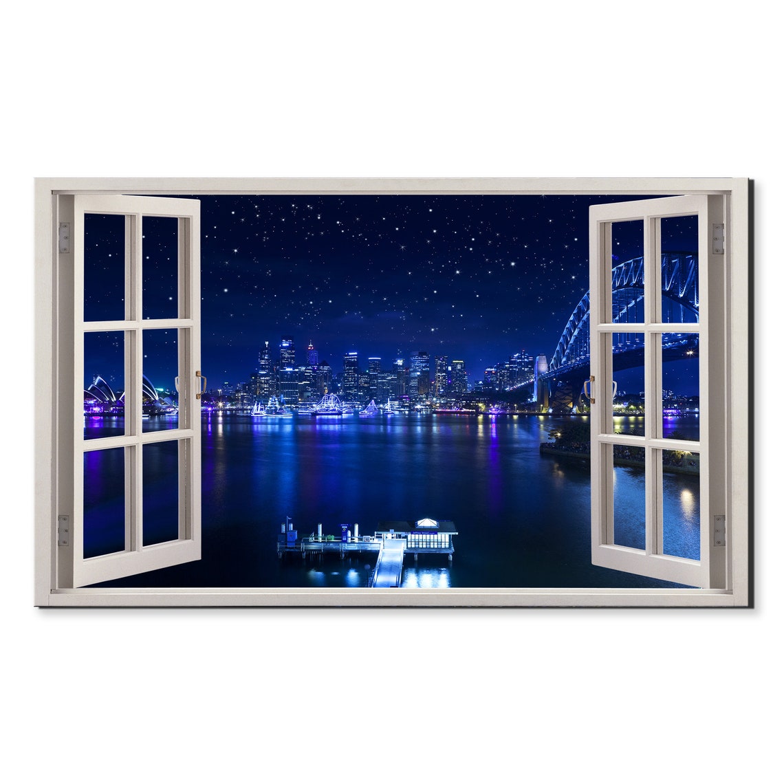 Sydney Harbour Bridge Australia Night Stars Skyline Window View Poster