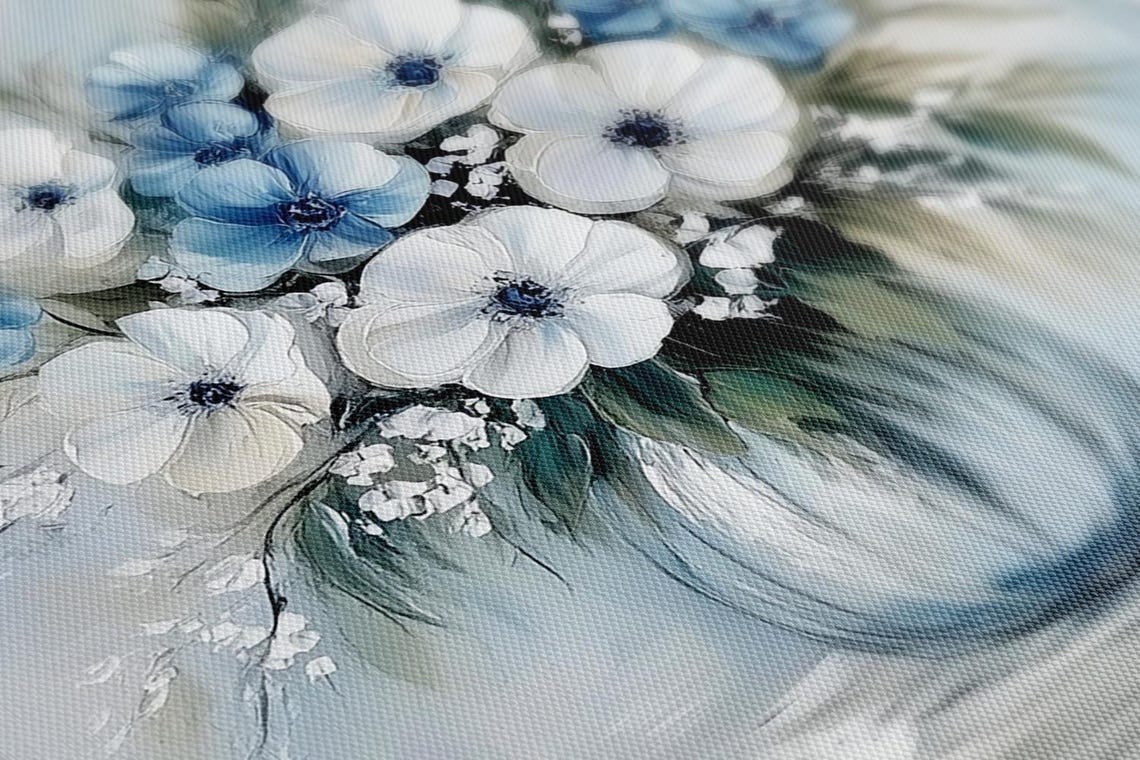 White Blue Anemone Flowers In Glass Vase Botanical Painting Print - Image 4