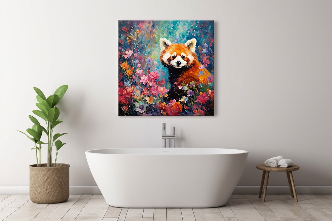 Red Panda In Colorful Flower Garden Whimsical Portrait Painting Poster - Image 3