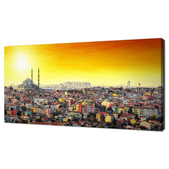 Beautiful Istanbul Mosque Suleymaniye With Colourful Houses In Sunset Modern Design Home Decor Print Wall Art Picture