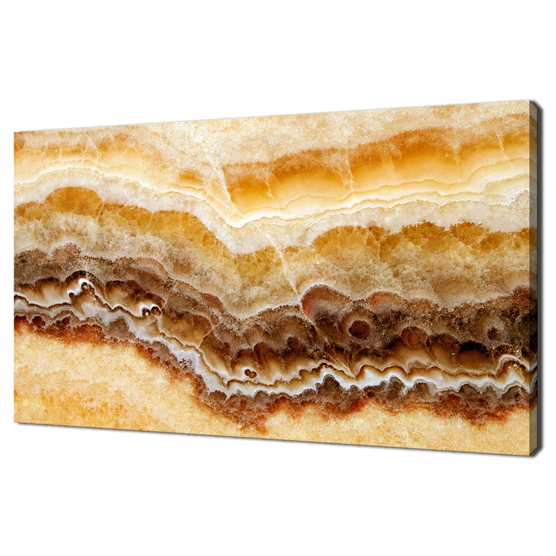 Warm Amber Onyx Stone Layers Close Up Natural Texture Wall Art Print