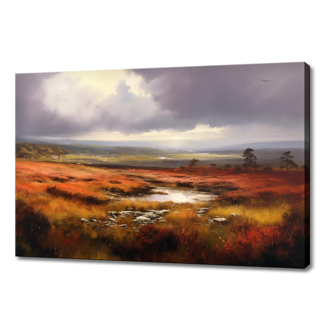 Dark Moody Red Moorland Stormy Clouds Stream Vintage Landscape Poster