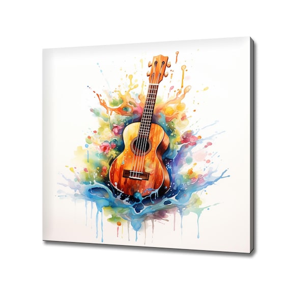 Acoustic Ukulele Watercolor Rainbow Paint Splash Music Instrument Poster