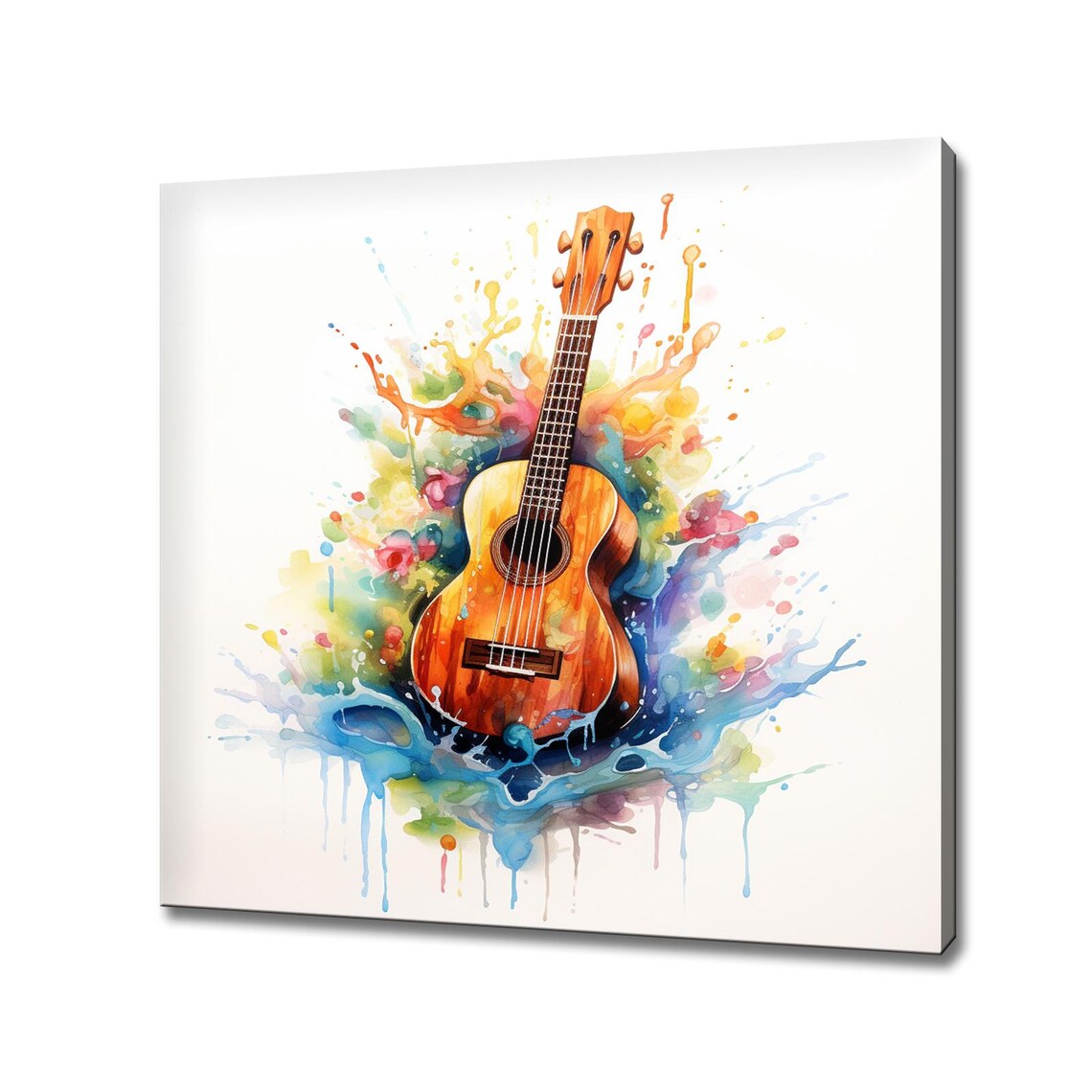 Acoustic Ukulele Watercolor Rainbow Paint Splash Music Instrument Poster