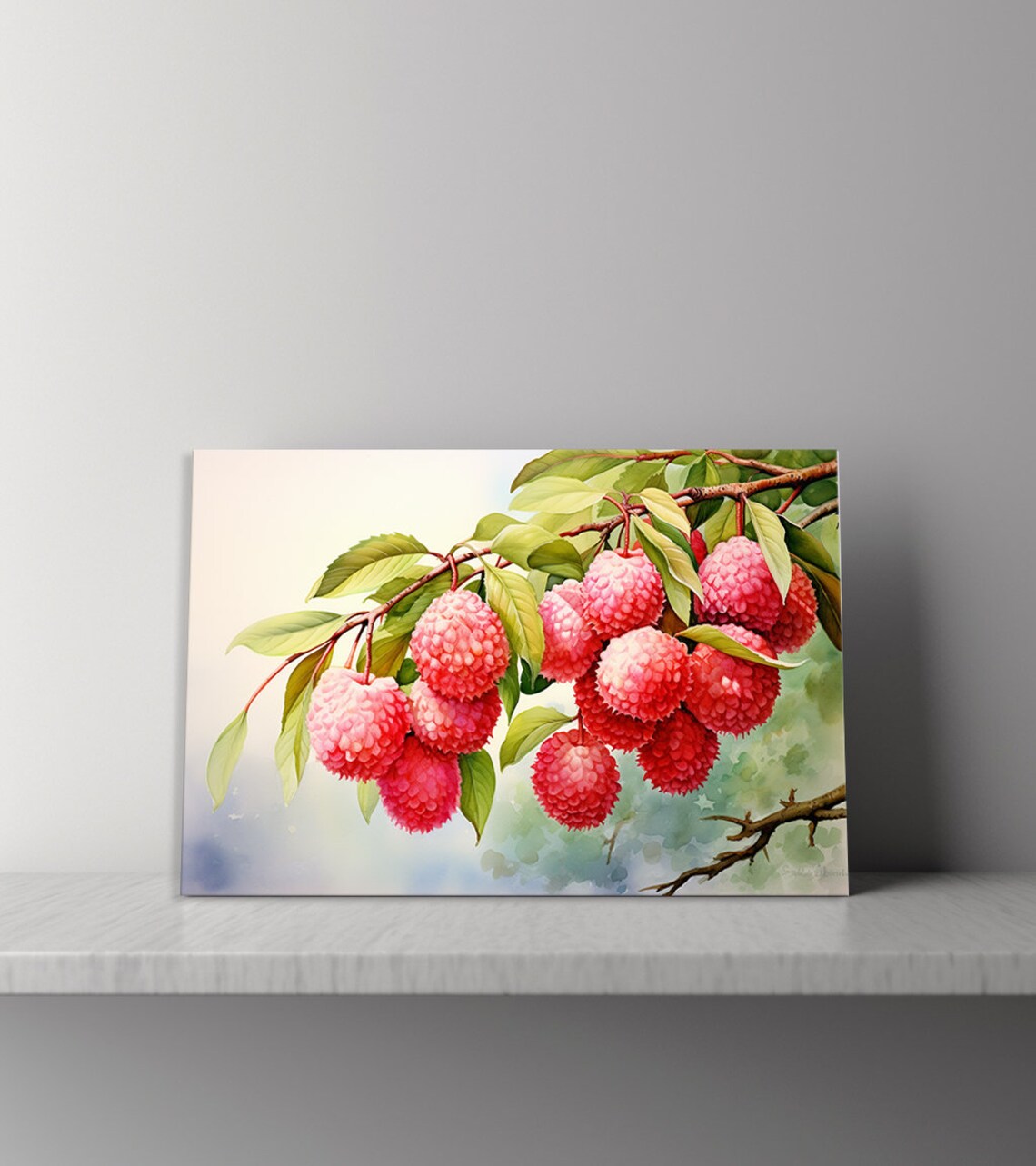 Red Lychee Fruit Watercolour, Kitchen Wall Art - Image 4