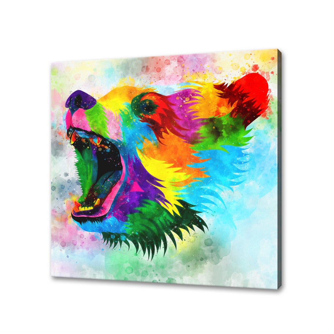 Colourful Roaring Bear Head Abstract Rainbow Watercolour Art Poster