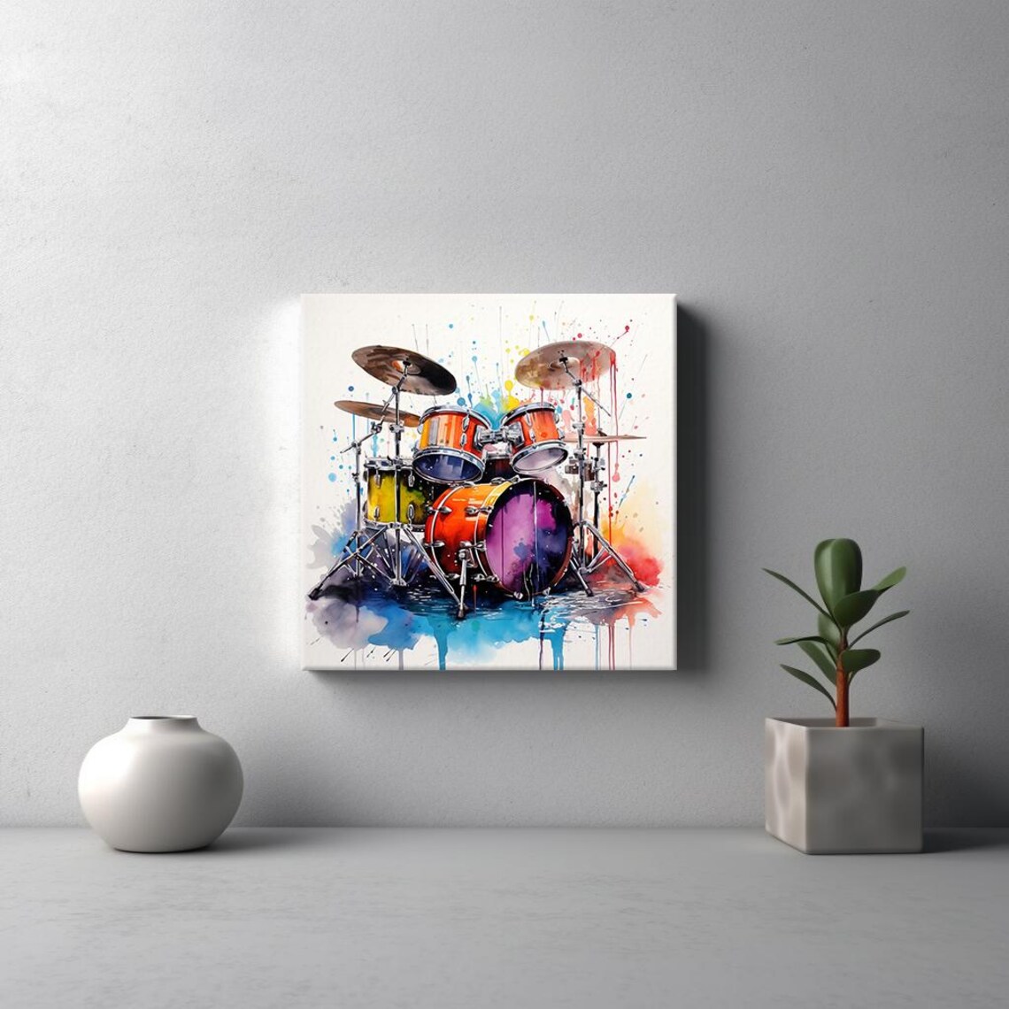 Purple Orange Drum Kit Watercolor Splash Drums Music Lover Art Poster - Image 3