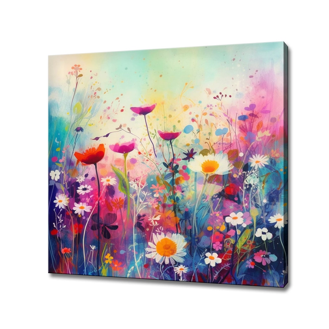 Colourful Wildflower Meadow Watercolour Daisy Poppy Spring Art Poster