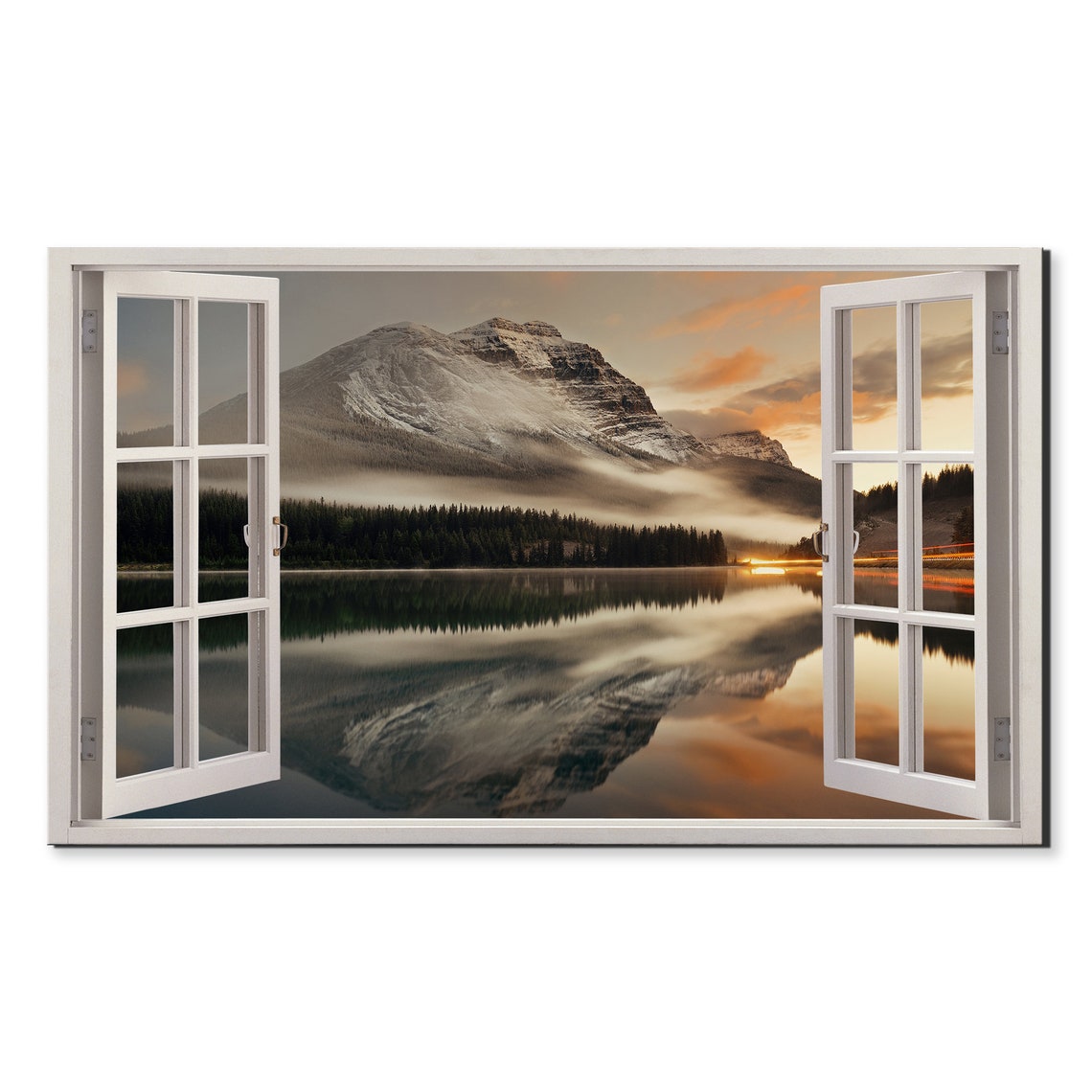 Moraine Lake At Night Window View Window Frame Style Modern Design Home Decor Print Wall Art Picture Ready To Hang