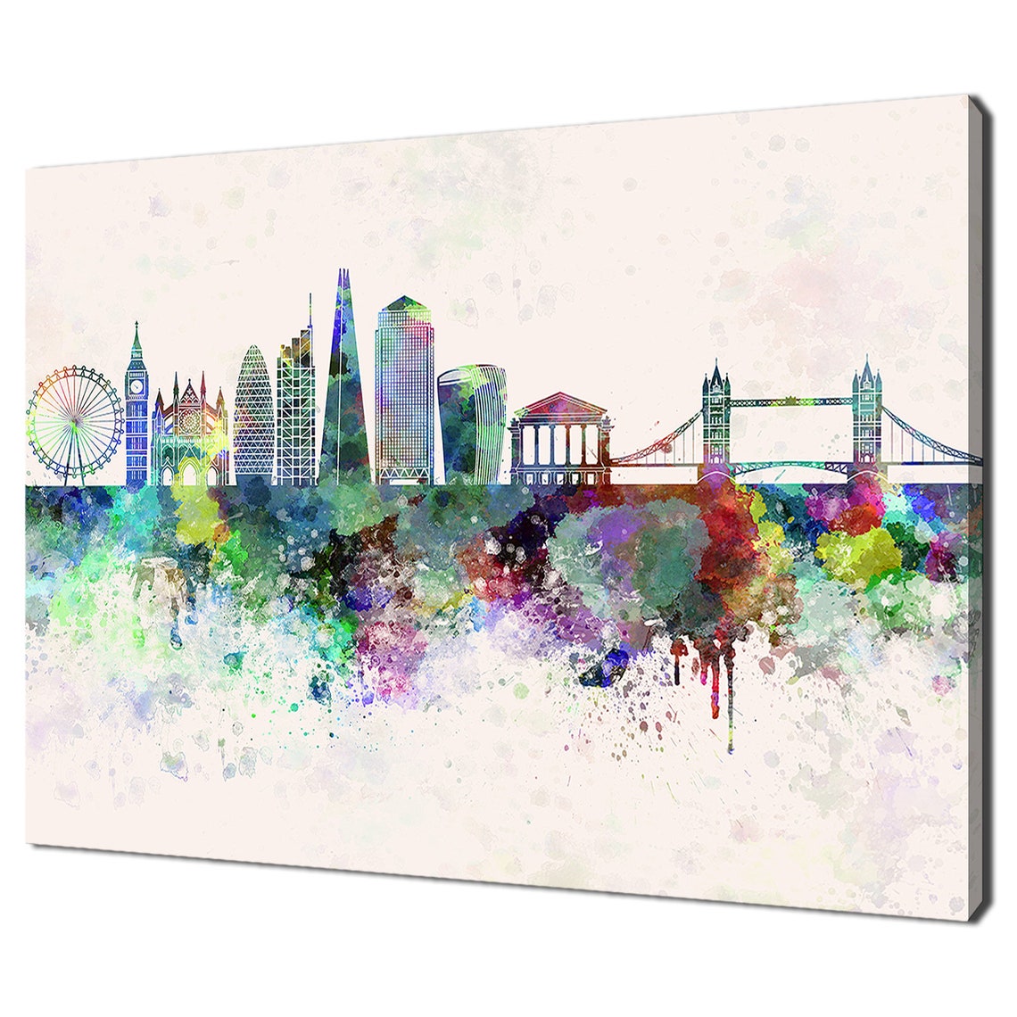 London Colourful Watercolour Skyline Big Ben Tower Bridge Shard Poster