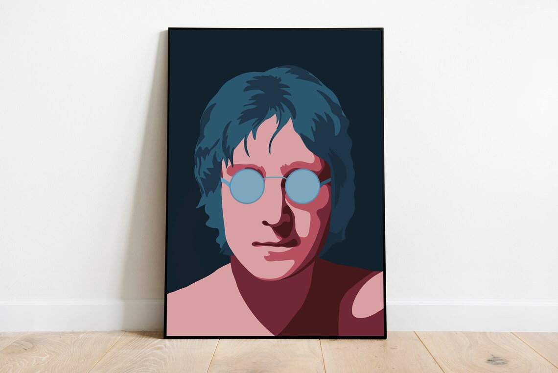 John Lennon Signature Round Glasses Portrait Beatles Icon Poster