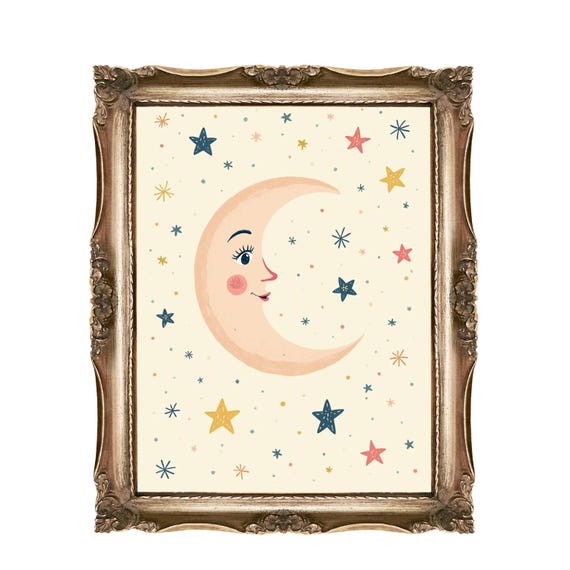 Moon And Stars Wall Art For Kids Or Nurseries Celestial Nursery Decor Baby Room Instant Face Print