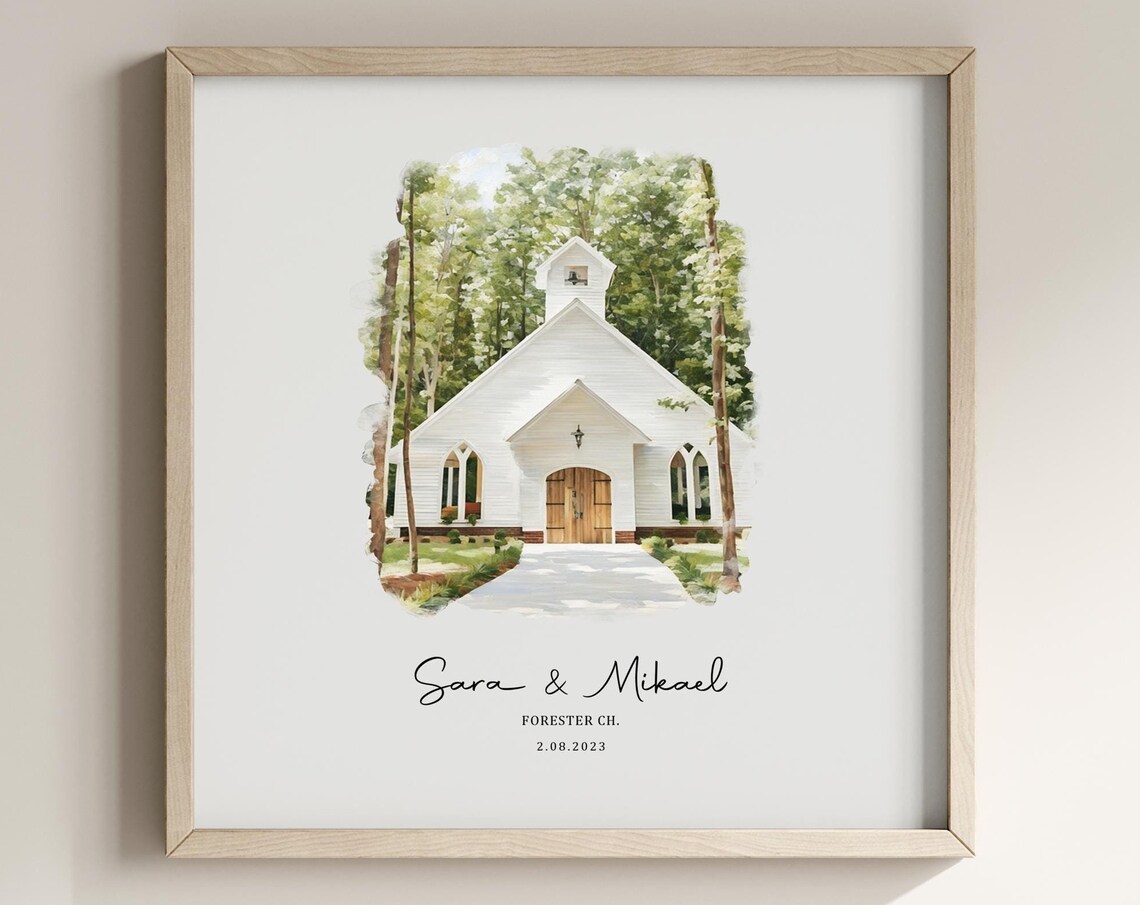 Custom Watercolour Wedding Venue Sketch Art Print