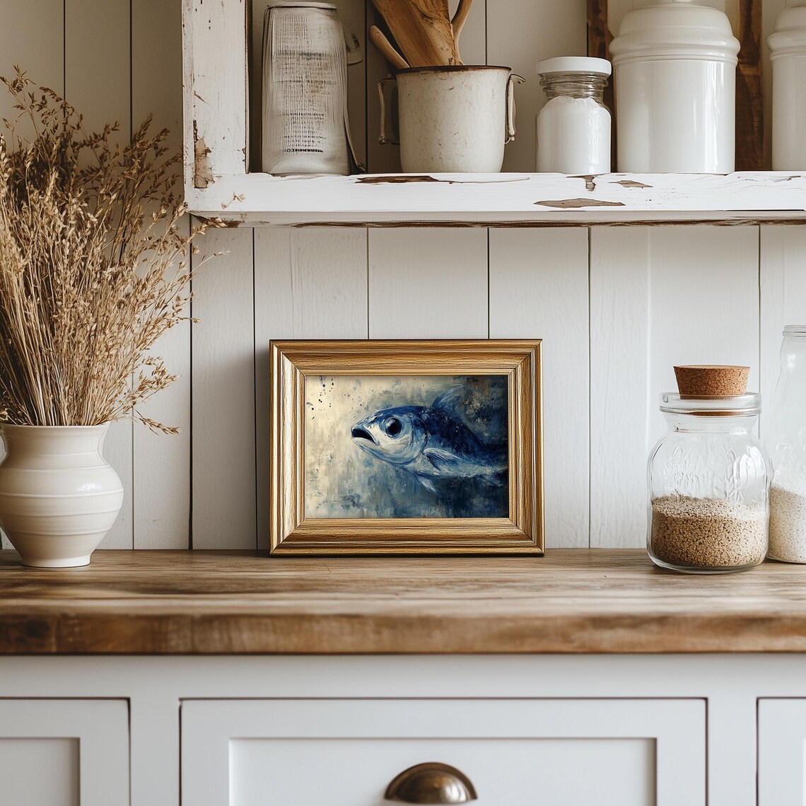 Blue Fish Close Up Bold Expressive Oil Painting Nautical Poster - Image 5