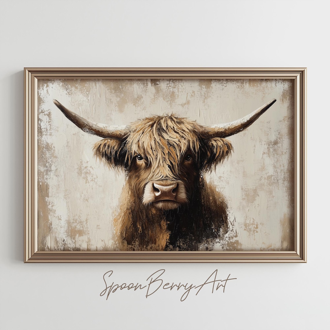 Highland Cow Moody Vintage Oil Painting Art Print