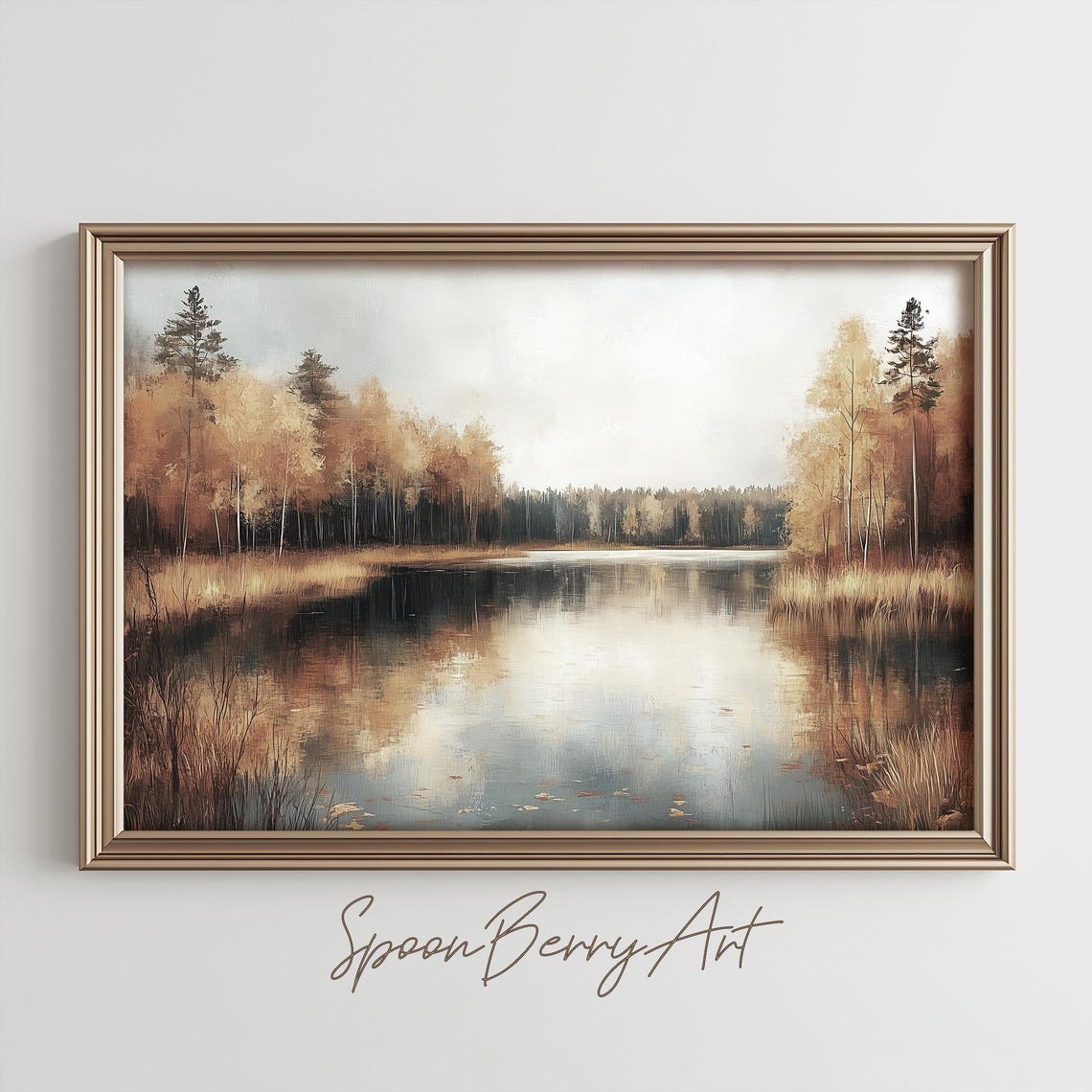 Golden Birch Trees Autumn Lake With Mirror Reflections Poster