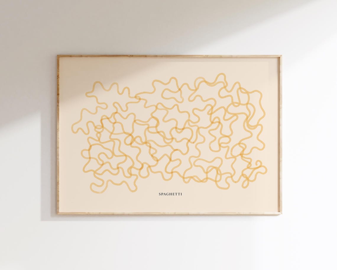 Spaghetti Squiggle Line Art Minimalist Cream Italian Kitchen Poster