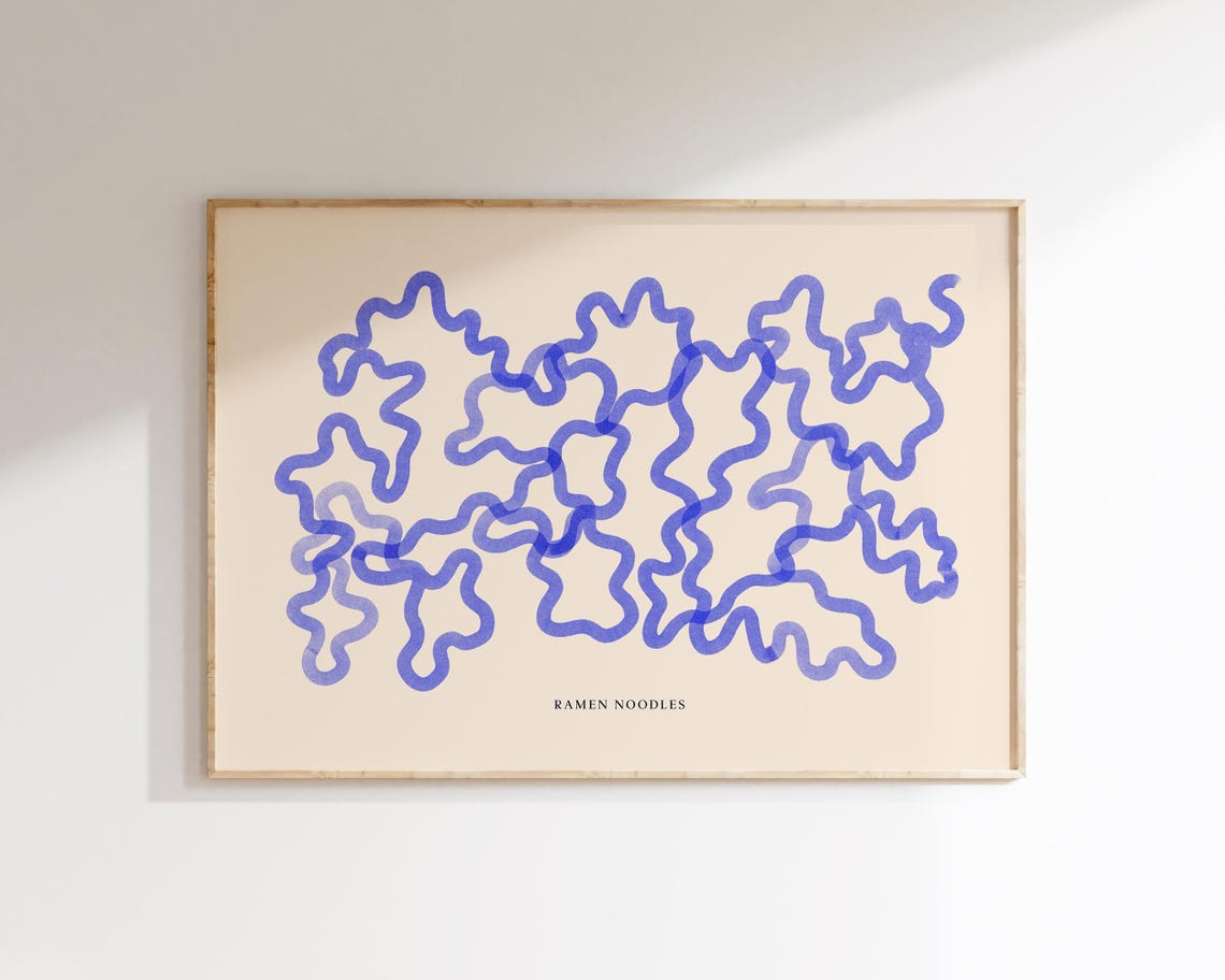 Ramen Noodles Blue Squiggle Minimalist Abstract Kitchen Wall Poster