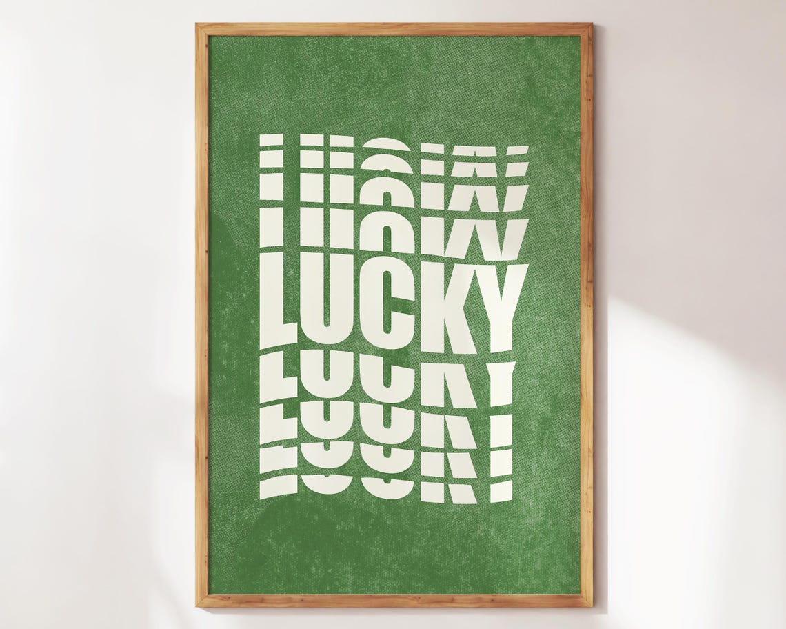 Lucky Wavy Cream Lettering on Vintage Green Typography Poster
