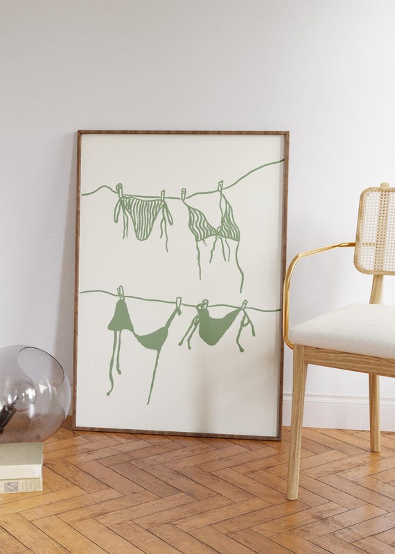 Bikini Wall Art Cute Beach Handdrawn Illustration Print Preppy Apartment Decor Coastal Summer