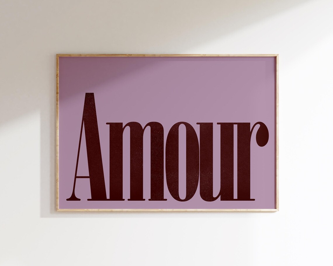 Amour French Love Typography Retro Lilac Minimalist Art Poster
