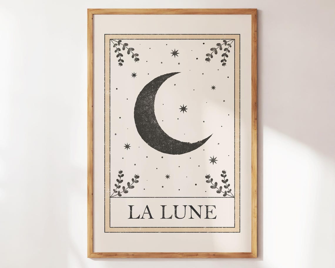 La Lune Tarot Card Crescent Moon Stars Boho Celestial Poster