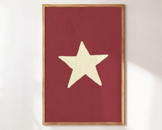 Retro Hand Drawn Star Wall Art Maroon Red Stars Print Nursery Decor Cute Trendy Modern Bedroom