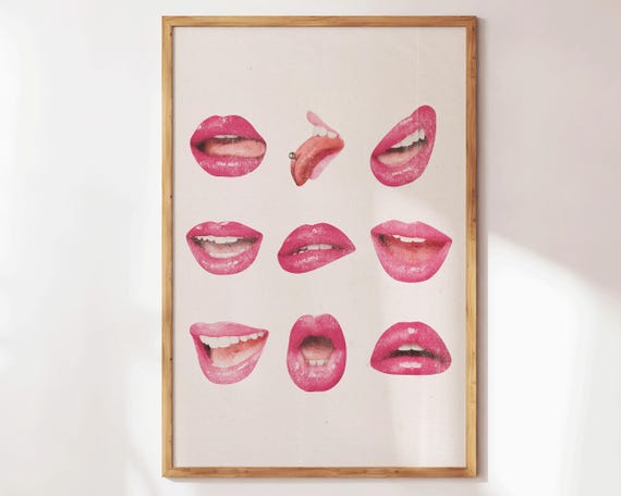 Retro Sexy Lips Poster Vintage Lipstick Print Trendy Wall Art For Apartment Pink Red